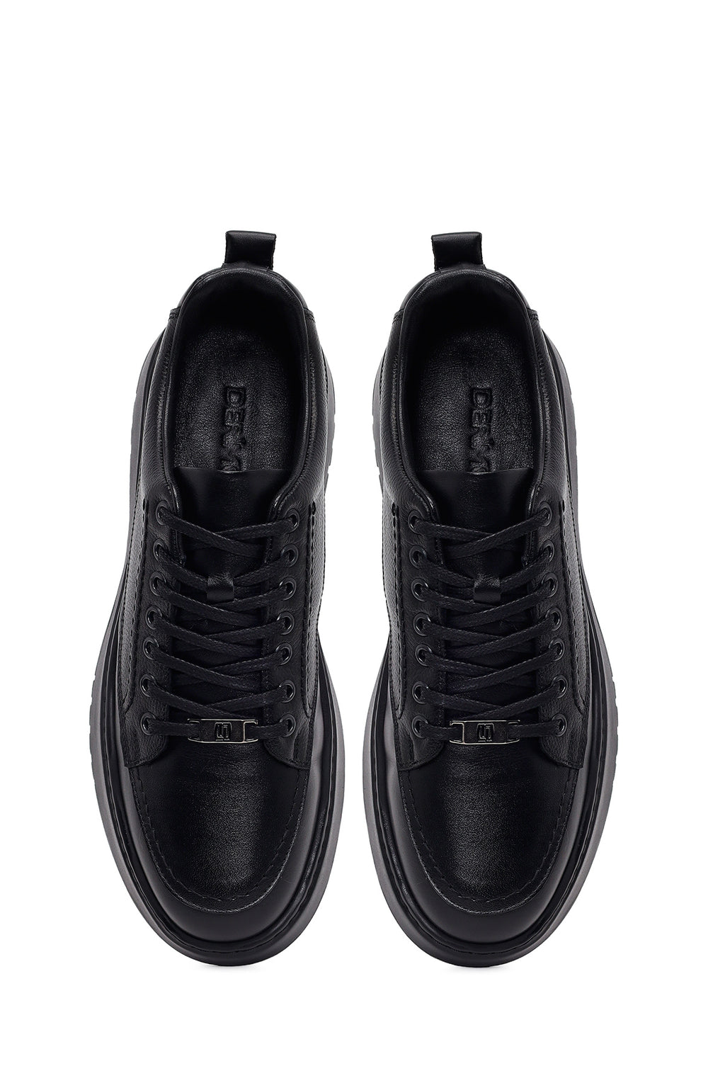 Erkek Siyah Bağcıklı Kalın Tabanlı Deri Sneaker