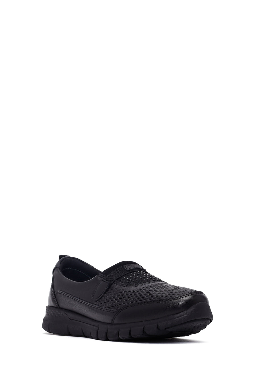 Woman Black Stone-Detail Leather Comfort Shoes