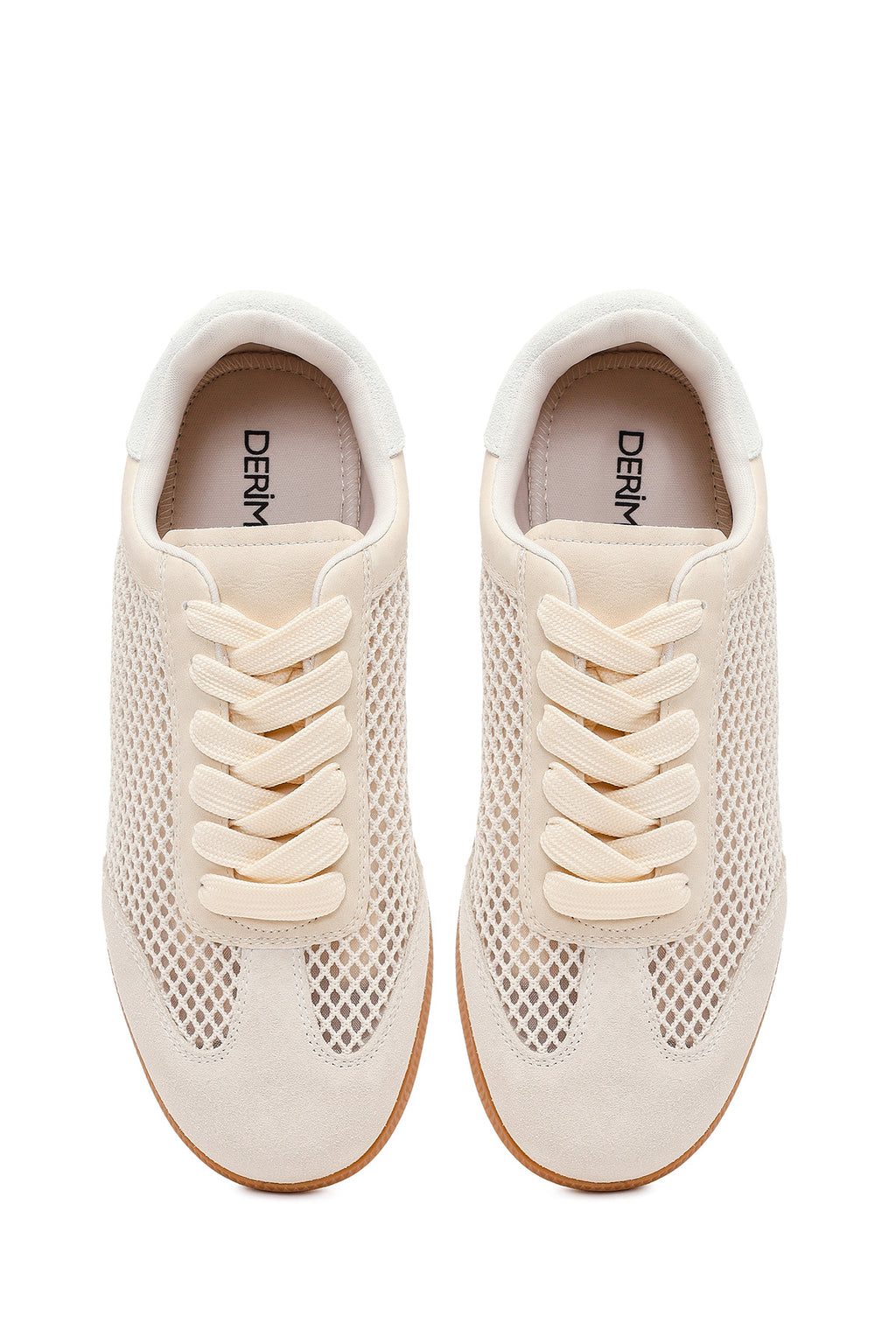 Kadın Bej Bağcıklı Fileli Süet Deri Sneaker