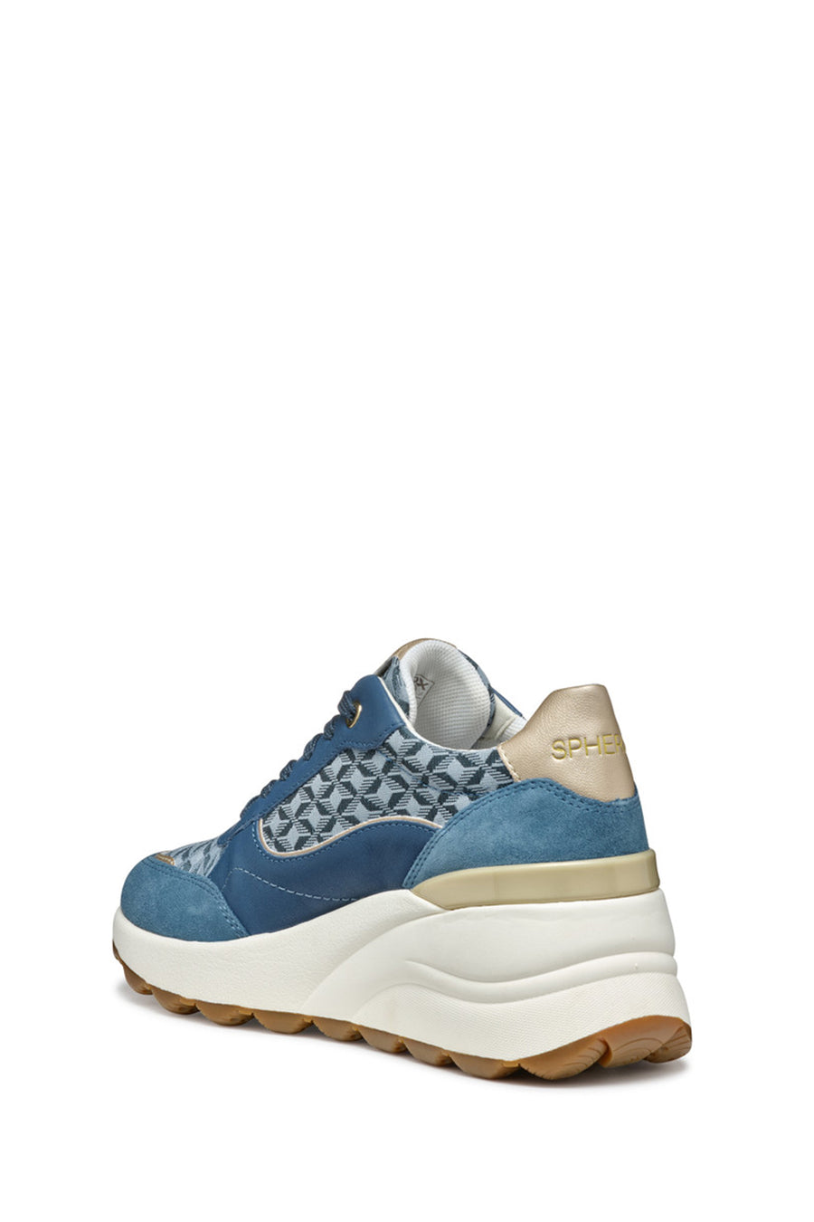 Geox Women Blue D Spherica Ec13 A - Nap + Emb.Te Lace-Up Wedge Heel Sneaker