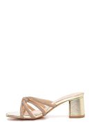 Women's Gold Stone Thick Heeled Slippers | Derimod