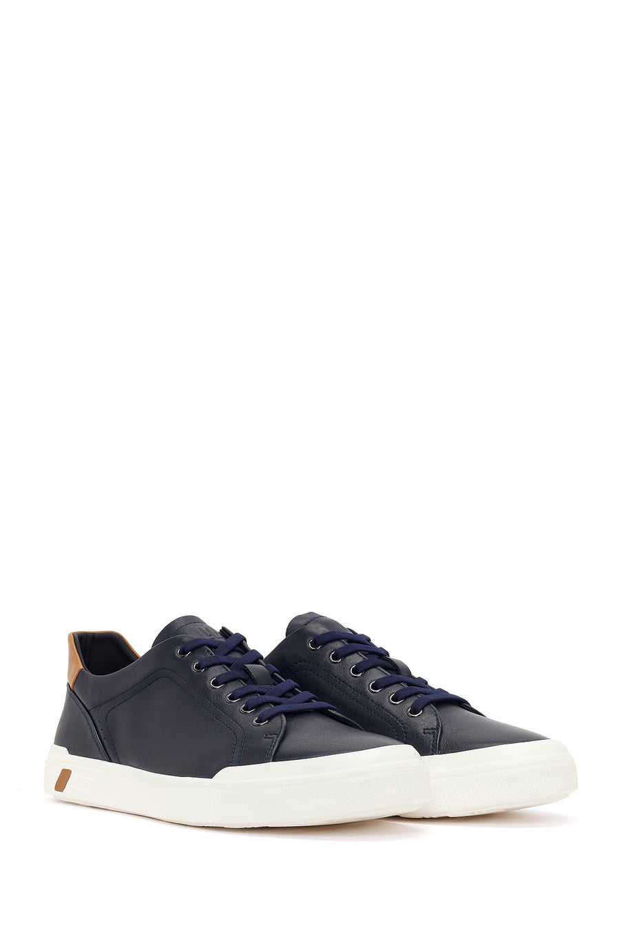 Erkek Lacivert Bağcıklı Deri Sneaker