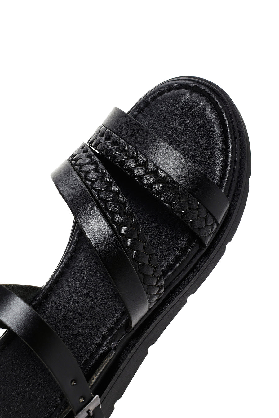Women's Black Ankle Strap Leather Sandals