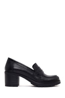 Woman Black Thick-Heeled Leather Loafer | Derimod