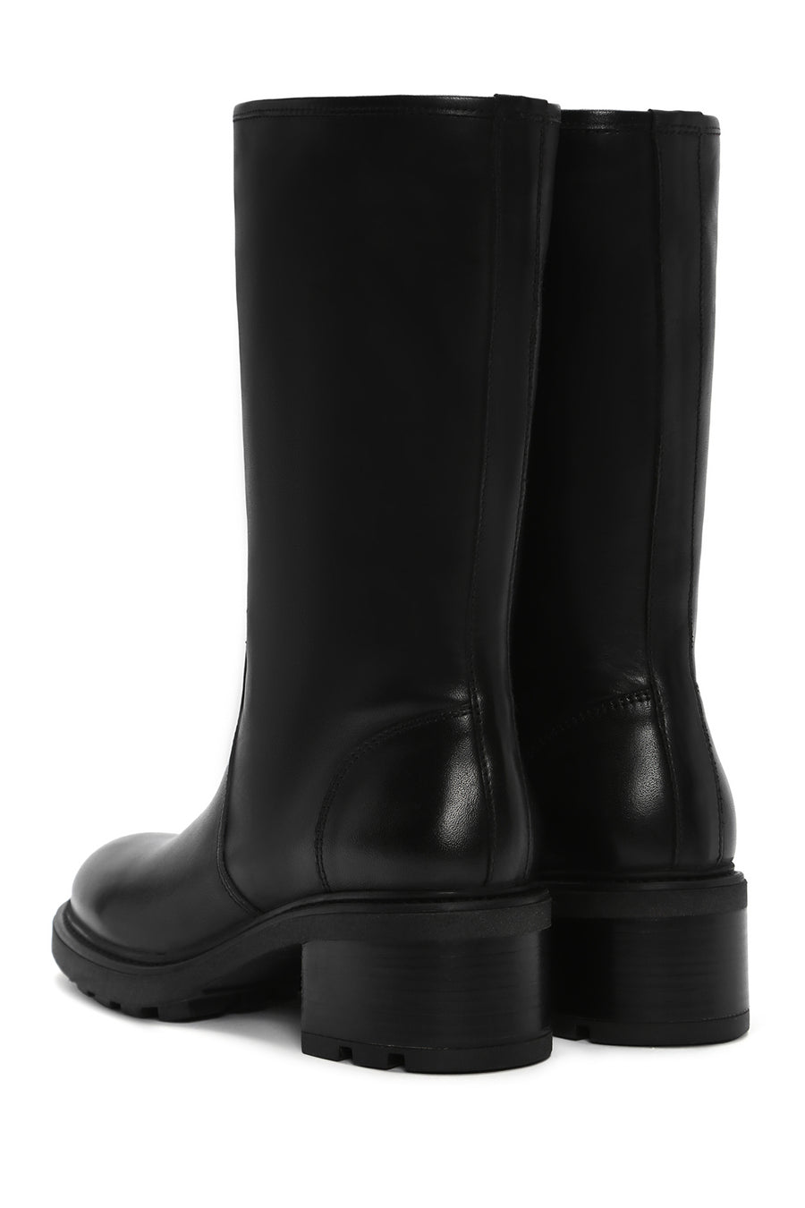 Women's Black Thick Heeled Leather Boots