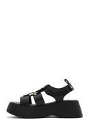 Women's Black Ankle Strap Thick Soled Leather Sandals | Derimod