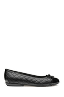 Geox Women's Black Annytah Quilted Patterned Leather Ballerina | Derimod