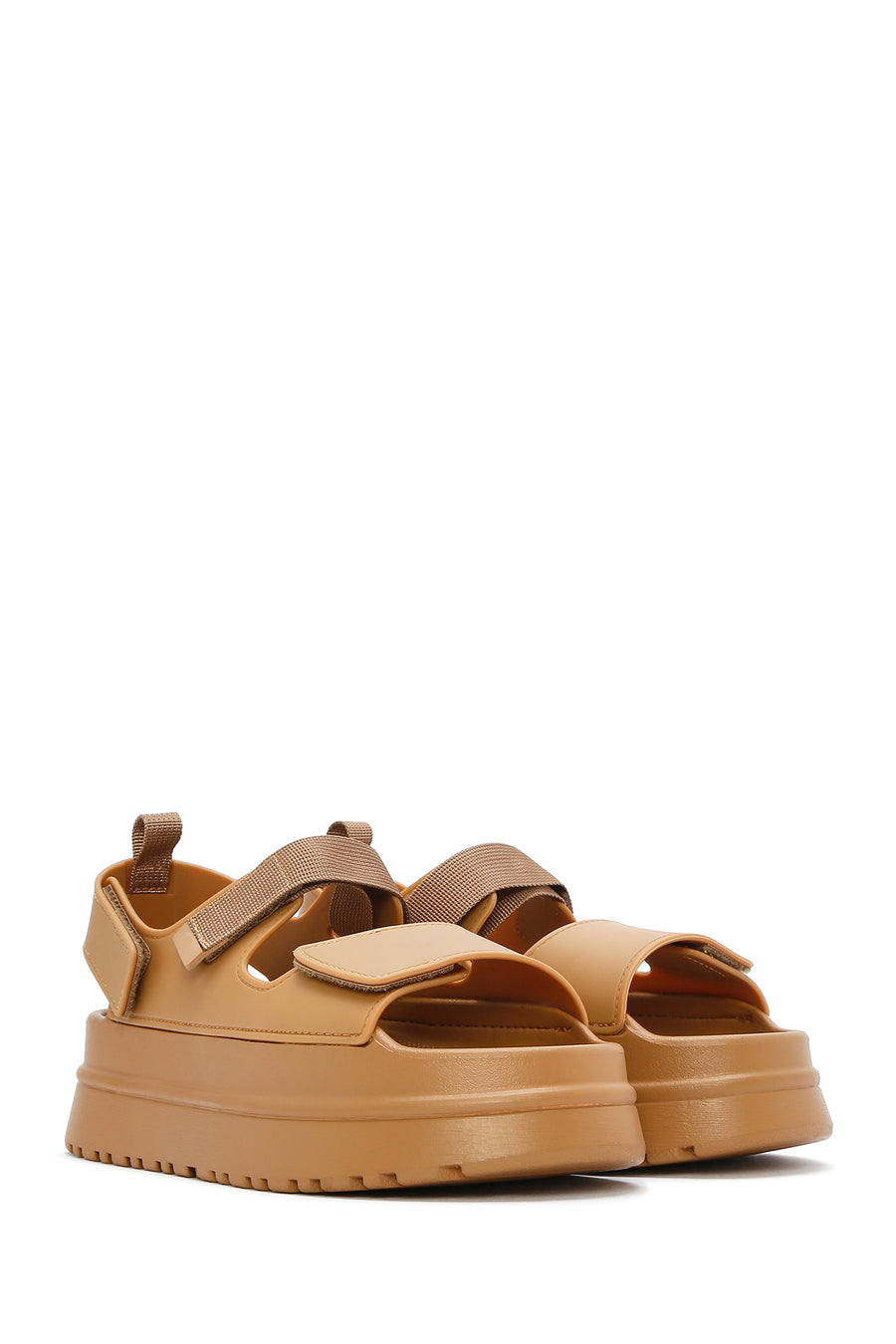 Women's Tan Strappy Thick Soled Jelly Sandals