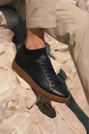 Erkek Siyah Bağcıklı Deri Sneaker | Derimod