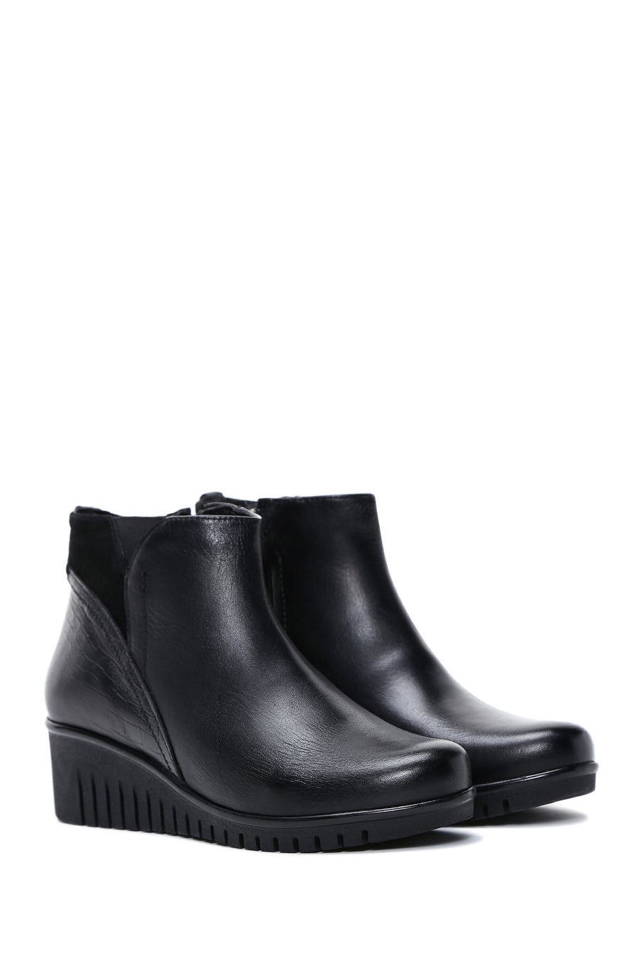 Women's Leather Wedge Heel Boots
