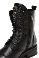 Women's Black Leather Stone Boots | Derimod