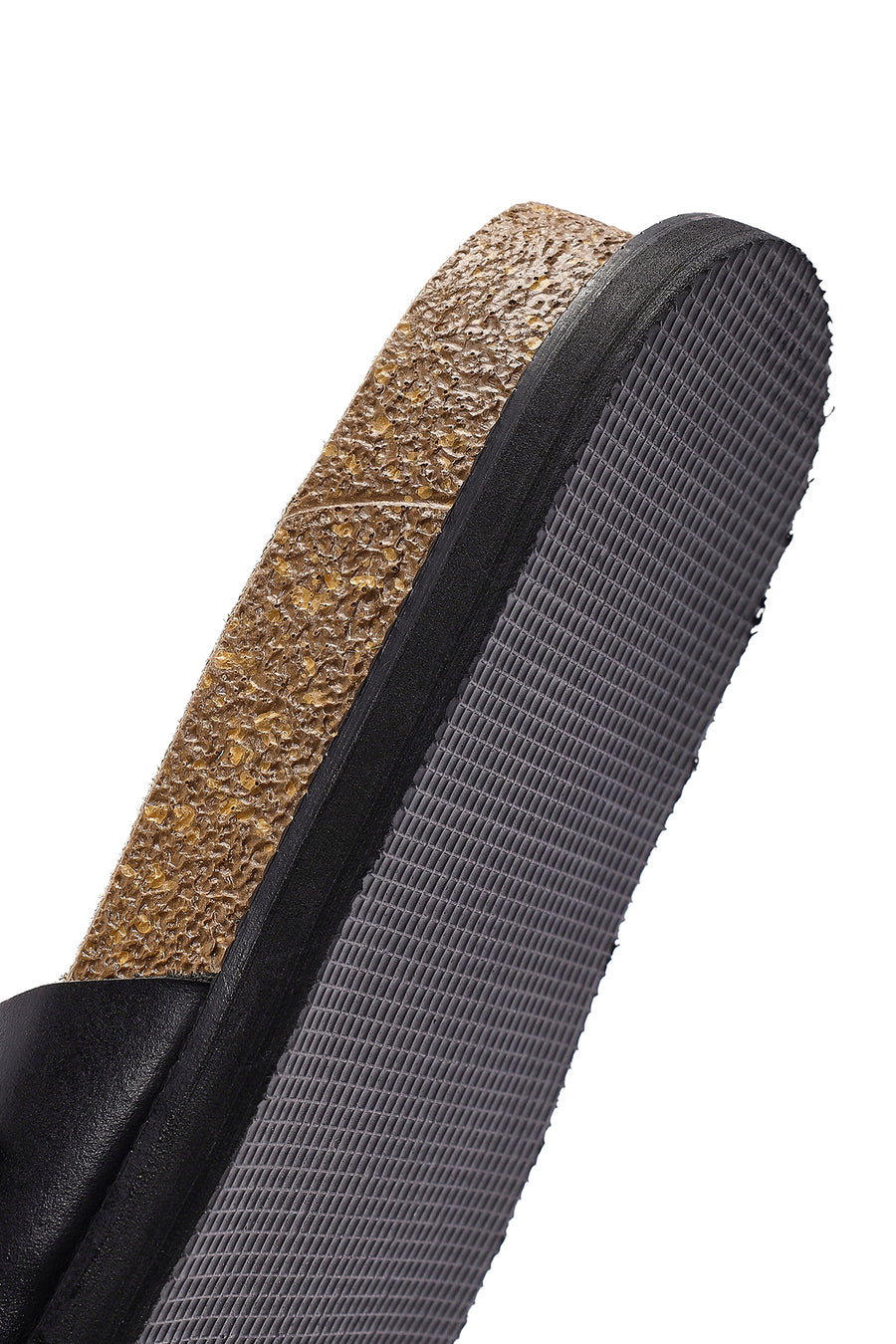 Women's Black Buckle Leather Slippers
