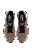 Erkek Vizon Bağcıklı Kalın Tabanlı Nubuk Deri Casual Sneaker | Derimod