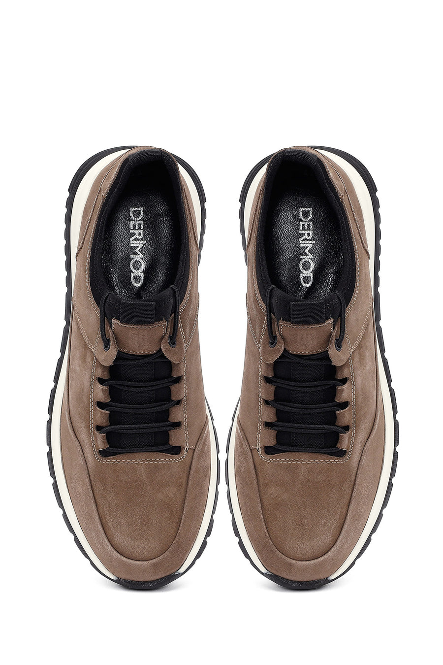 Erkek Vizon Bağcıklı Kalın Tabanlı Nubuk Deri Casual Sneaker