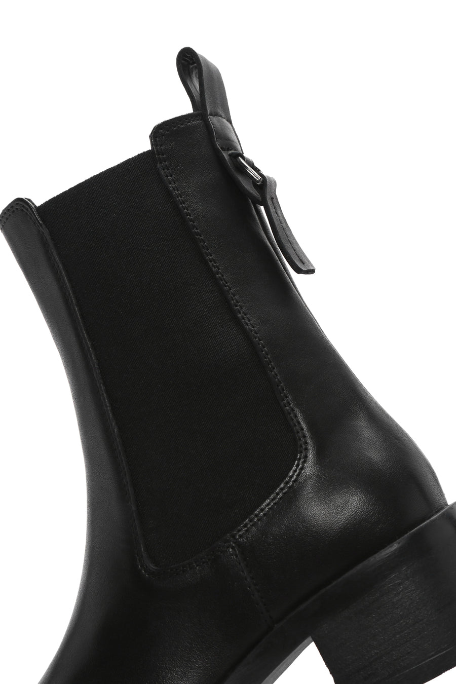 Women's Black Thick Heeled Leather Chelsea Boots