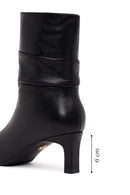 Woman Black Short Heeled Leather Boots | Derimod
