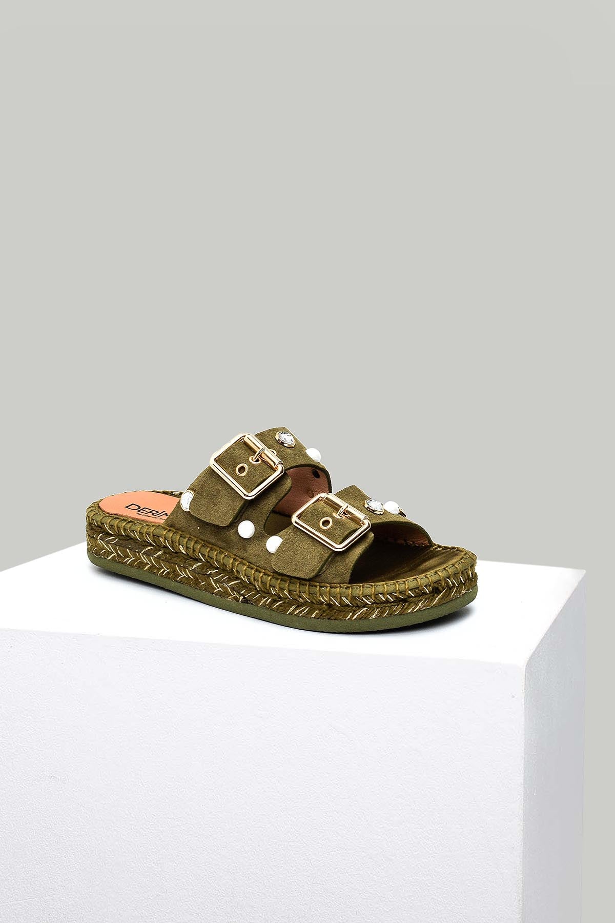 Women's Green Leather Slippers 18SFD104010 | Derimod