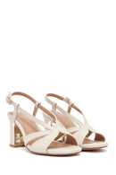 Women's Cream Ankle Buckle Thick Heel Sandals | Derimod