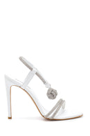 Women's White Leather Stone Heeled Sandals | Derimod