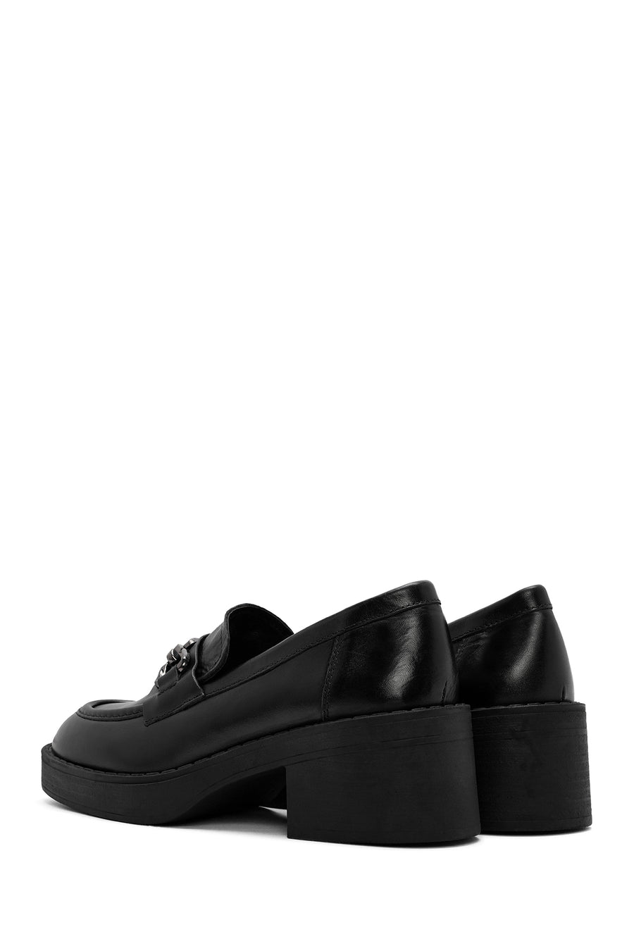 Kadın Siyah Kalın Topuklu Deri Maskülen Loafer