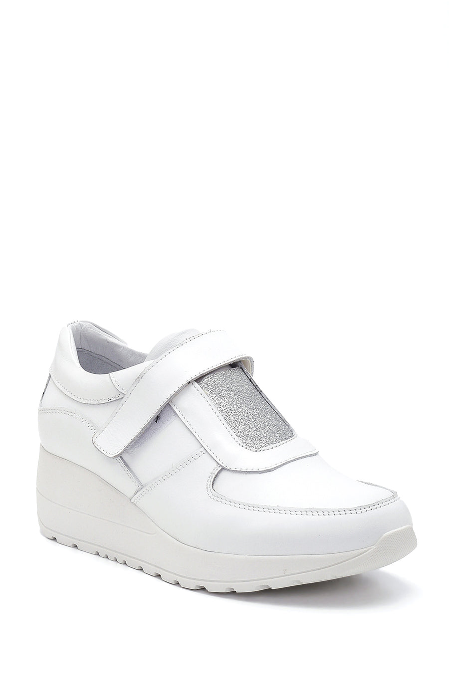 Women's White Leather Wedge Heel Sneaker