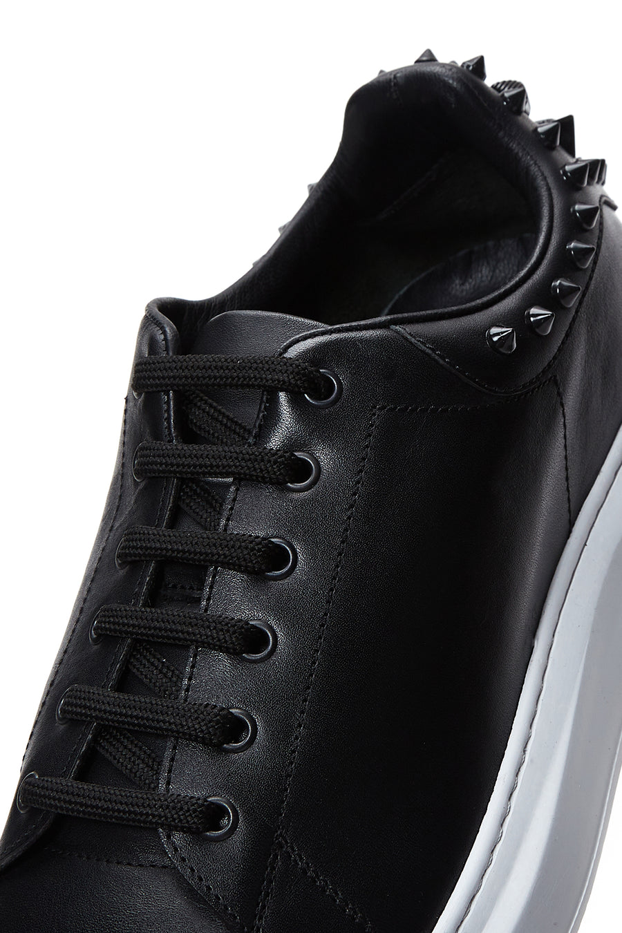 Men's Black Leather Studded Detailed Thick Soled Sneaker