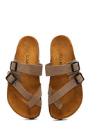 Women's Mink Nubuck Leather Buckle Slippers | Derimod
