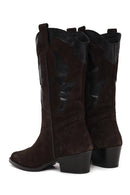 Woman Anthracite Chunky-Heel Suede Cowboy Boots | Derimod
