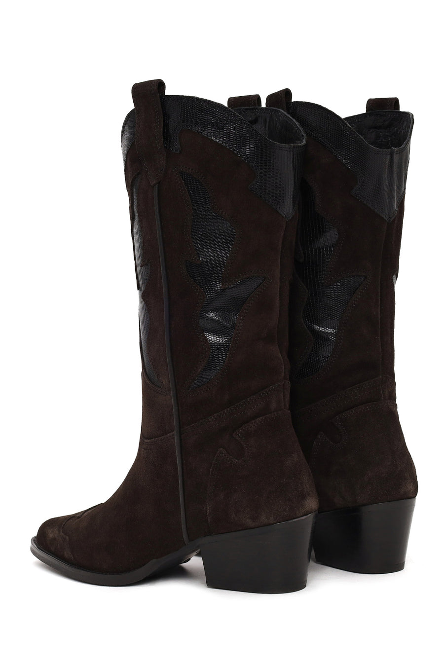 Woman Anthracite Chunky-Heel Suede Cowboy Boots