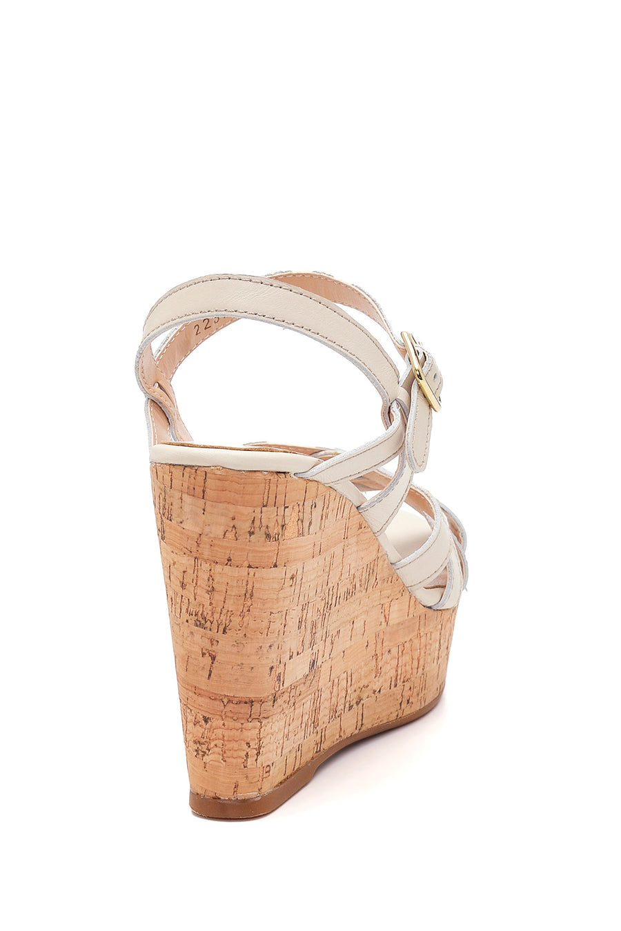 Women's Beige Leather Wedge Heel Sandals