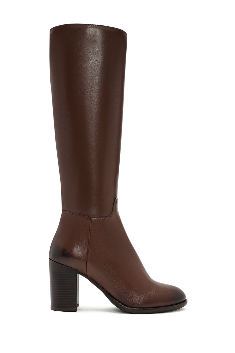 Woman Brown Zippered Chunky Heels Leather Boot 25WFD281018 | Derimod