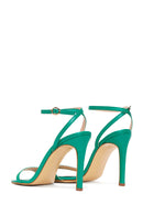 Women's Green Leather Heeled Sandals | Derimod