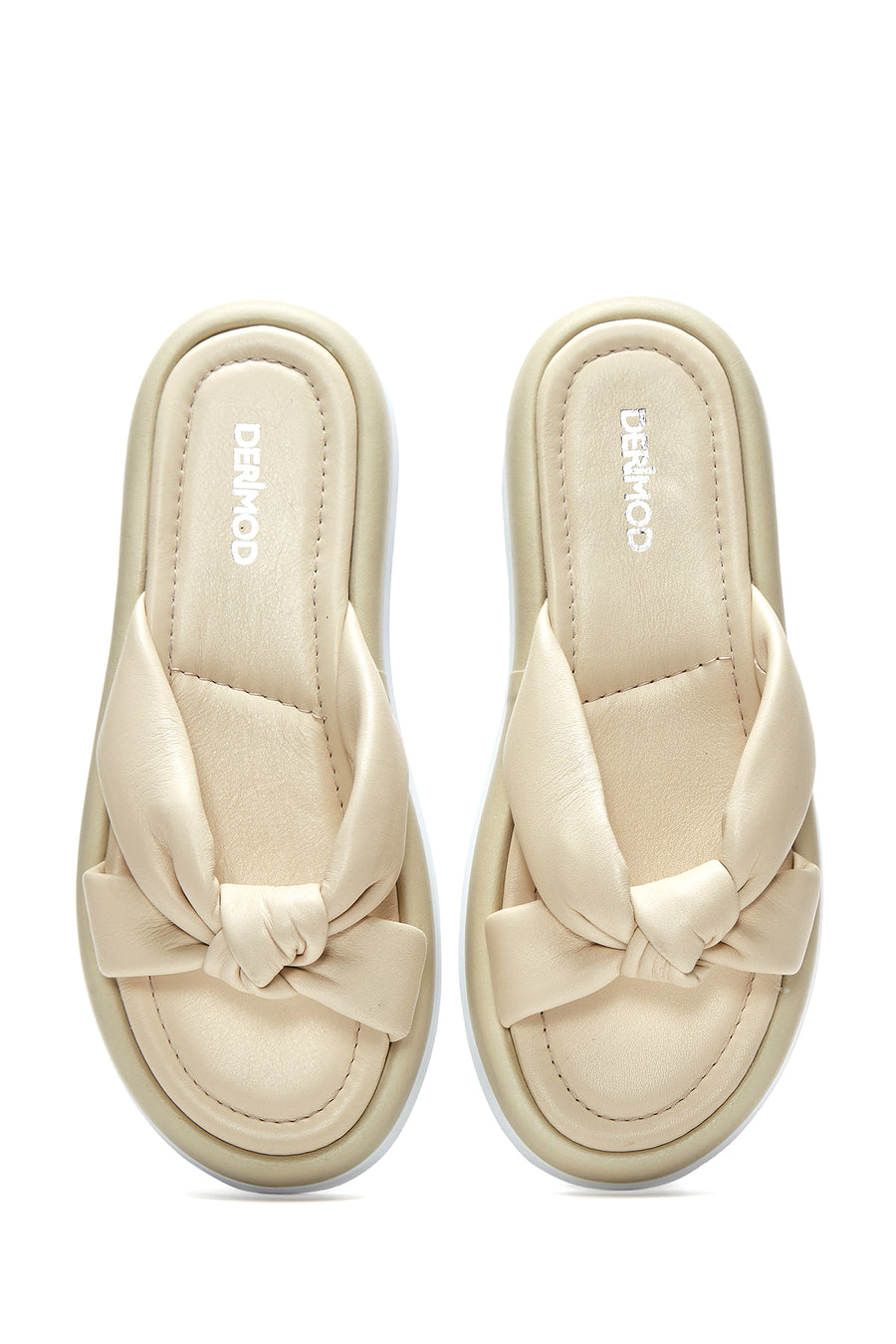 Women's Beige Leather Comfort Slippers