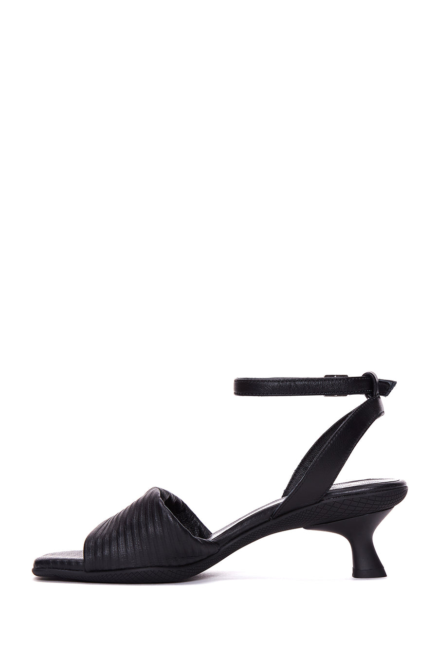 Women's Black Leather Low Heel Sandals