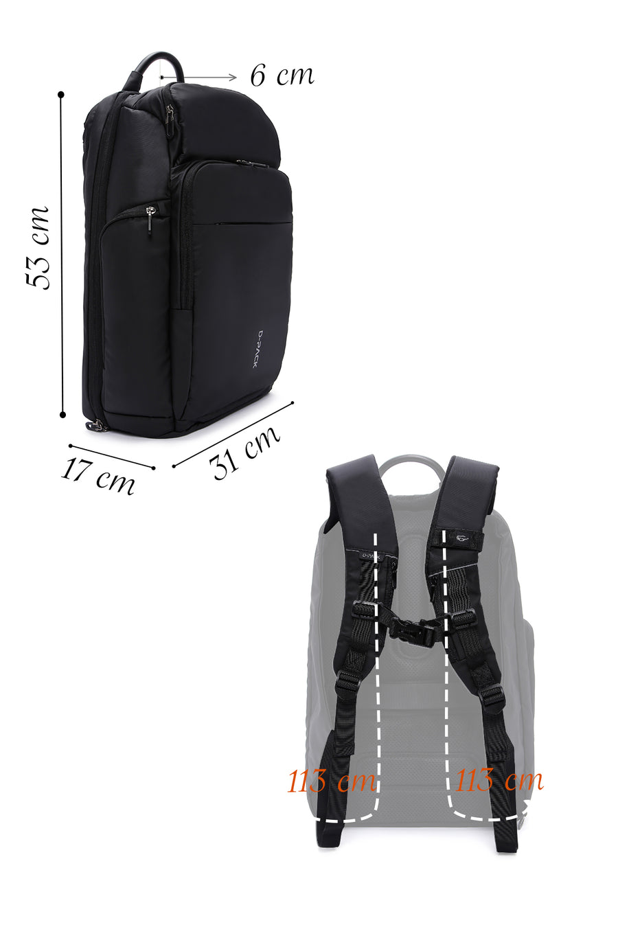 D-Pack Unisex Siyah Teknolojik Kumaş Sırt Çantası