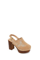 Woman Beige Ankle-Buckle Platform High Chunky High-Heel Suede Sandal | Derimod