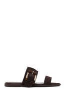 Woman Brown Buckled Suede Leather Slippers | Derimod