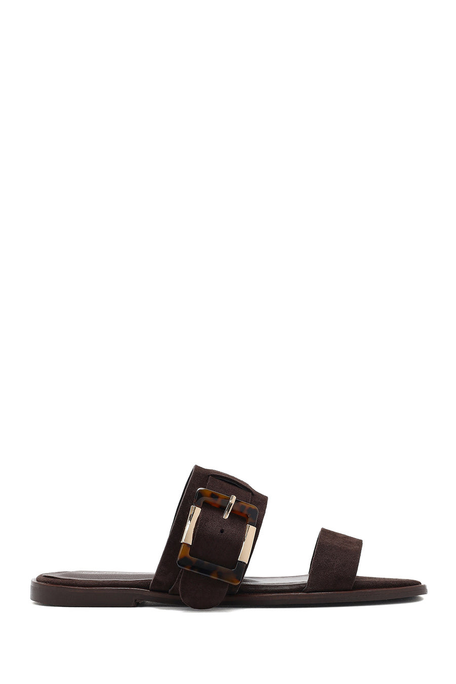 Woman Brown Buckled Suede Leather Slippers 26SFD160410 | Derimod