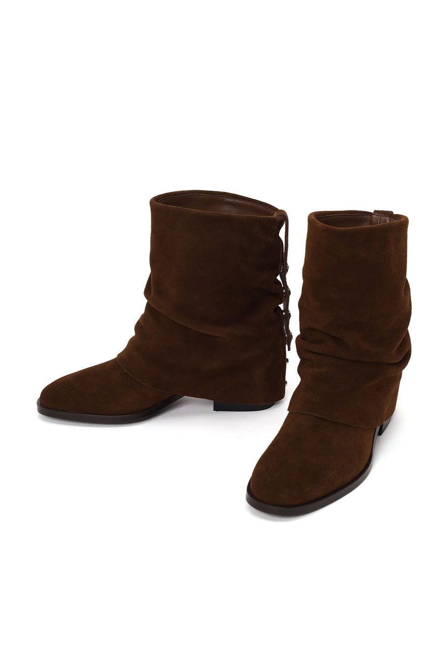 Woman Brown Chunky-Heel Suede Boots