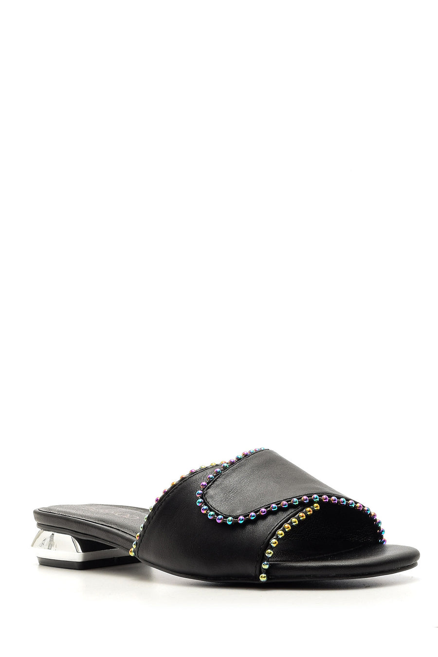 Women's Metal Heeled Colorful Stone Slippers