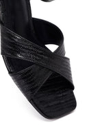 Woman Black Ankle-Buckle Printed Block-Heel Sandals | Derimod