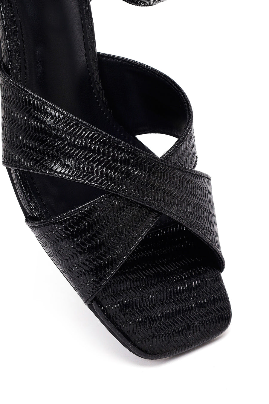 Woman Black Ankle-Buckle Printed Block-Heel Sandals