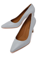 Woman Light Blue Thick-Heeled Leather Stiletto | Derimod