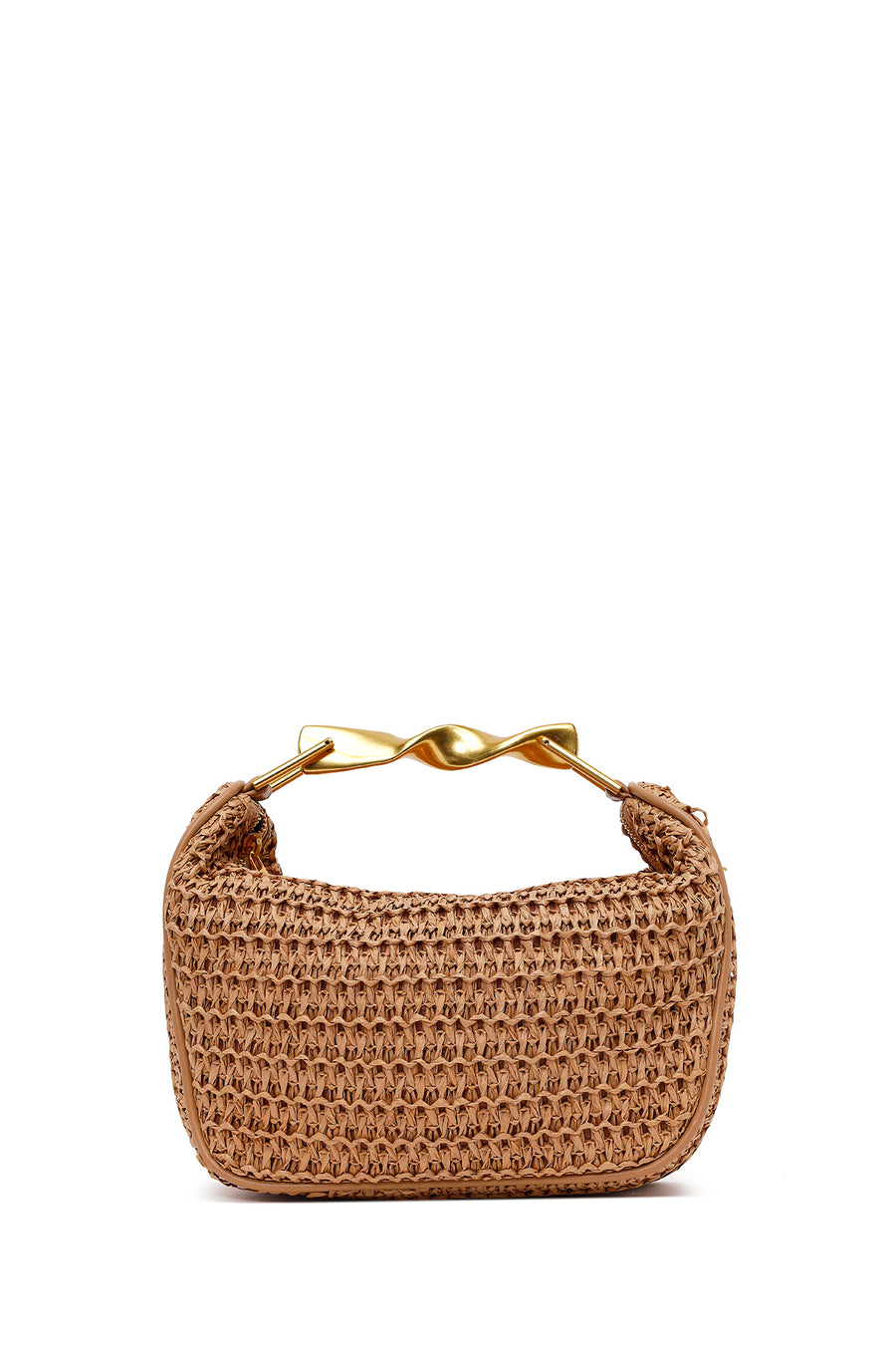 Woman Brown Long-Strap Mini Wicker Shoulder Bag