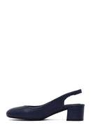 Derimod Flex Woman Navy Blue Backless Thick Short-Heeled Leather Shoes | Derimod