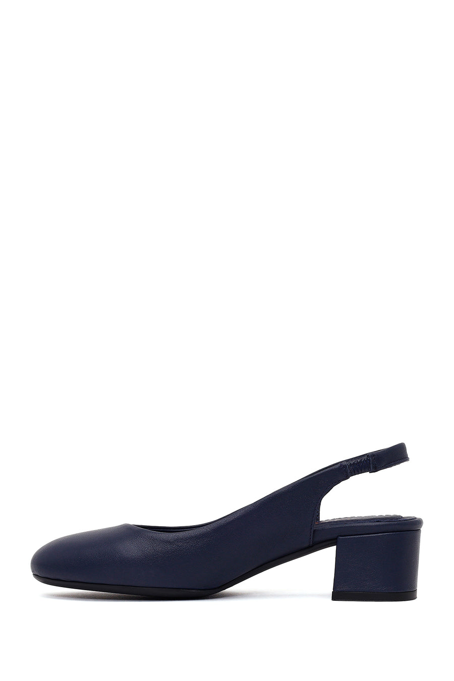 Derimod Flex Woman Navy Blue Backless Thick Short-Heeled Leather Shoes