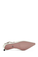 Women's Cream Slingback Low Thin Heel Leather Shoes | Derimod