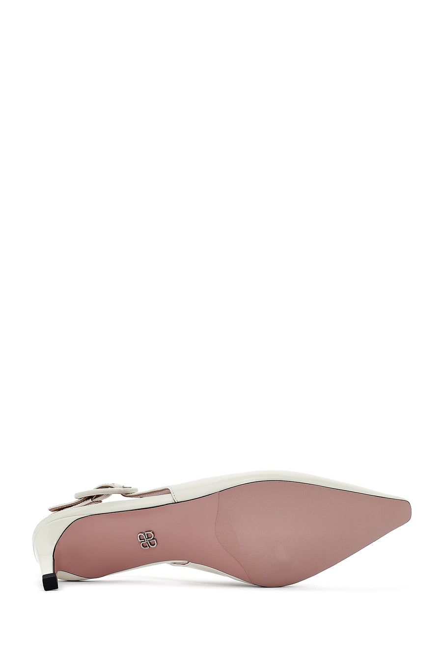 Women's Cream Slingback Low Thin Heel Leather Shoes