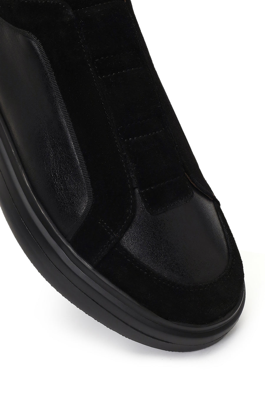 Men's Black Thick-Soled Leather Sneaker