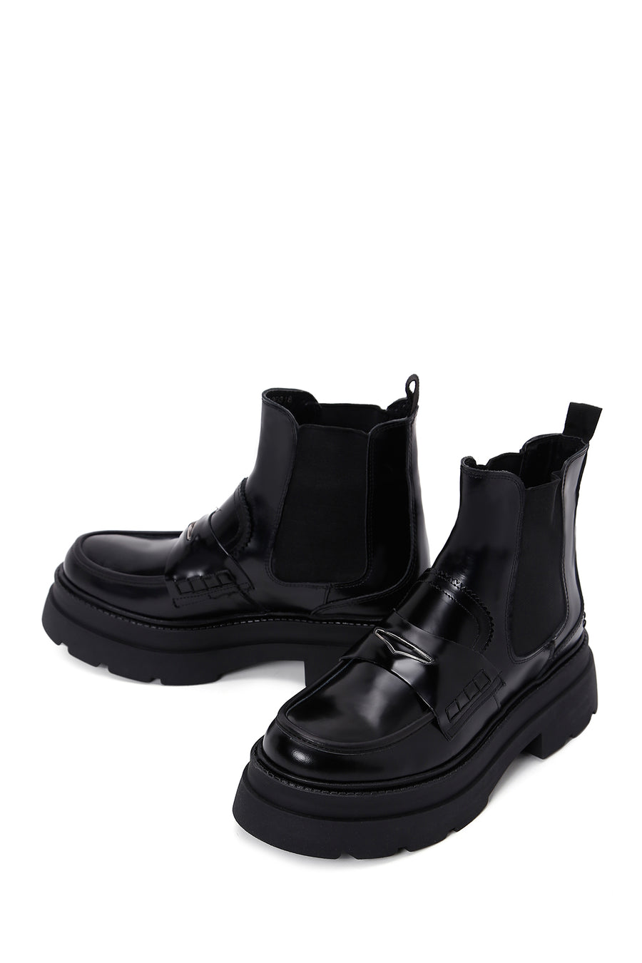 Women's Black Leather Thick Soled Chelsea Boots